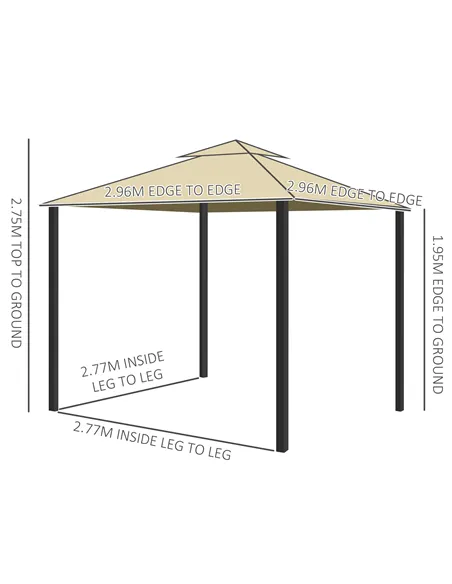 Outsunny 3 x 3(m) Patio Gazebo Canopy Garden Pavilion Tent Shelter with 2 Tier Water Repellent Roof, Mosquito Netting and Curtai