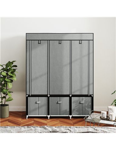 HOMCOM Fabric Wardrobe for Bedroom, Portable Wardrobe with 5 Shelves, 2 Hanging Rails and 3 Fabric Drawers, Foldable Closet, 125