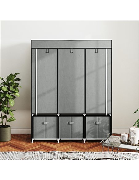 HOMCOM Fabric Wardrobe for Bedroom, Portable Wardrobe with 5 Shelves, 2 Hanging Rails and 3 Fabric Drawers, Foldable Closet, 125
