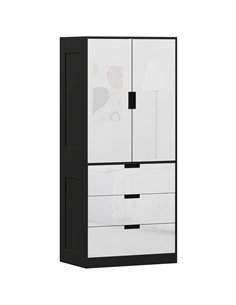 HOMCOM 2 Door Wardrobe, Modern Wardrobe with 3 Drawers and Hanging Rod for Bedroom, High Gloss White