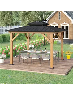 Outsunny 3.5 x 3.5m Outdoor Hardtop Gazebo Canopy with Two-tier Metal Roof and Solid Wood Frame Outdoor Patio Shelter for Patio, 2