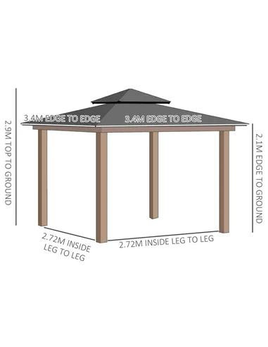 Outsunny 3.5 x 3.5m Outdoor Hardtop Gazebo Canopy with Two-tier Metal Roof and Solid Wood Frame Outdoor Patio Shelter for Patio,