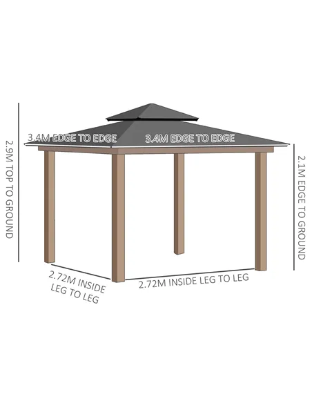 Outsunny 3.5 x 3.5m Outdoor Hardtop Gazebo Canopy with Two-tier Metal Roof and Solid Wood Frame Outdoor Patio Shelter for Patio,