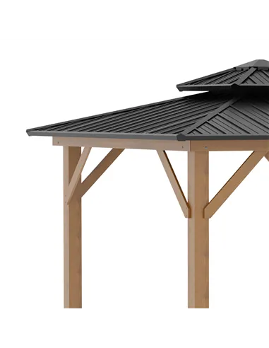 Outsunny 3.5 x 3.5m Outdoor Hardtop Gazebo Canopy with Two-tier Metal Roof and Solid Wood Frame Outdoor Patio Shelter for Patio,