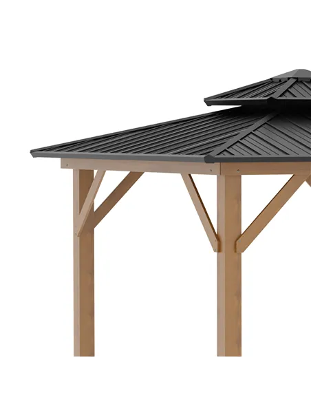 Outsunny 3.5 x 3.5m Outdoor Hardtop Gazebo Canopy with Two-tier Metal Roof and Solid Wood Frame Outdoor Patio Shelter for Patio,