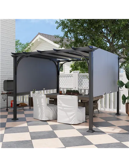 Outsunny 3 x 3(m) Outdoor Pergola, Garden Pergola Gazebo with Adjustable Canopy, Grey