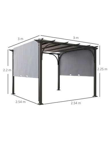 Outsunny 3 x 3(m) Outdoor Pergola, Garden Pergola Gazebo with Adjustable Canopy, Grey