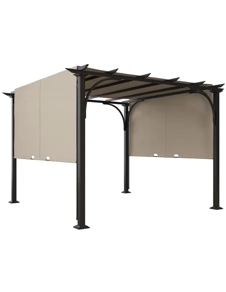Outsunny 3 x 3(m) Outdoor Pergola, Garden Pergola Gazebo with Adjustable Canopy, Beige