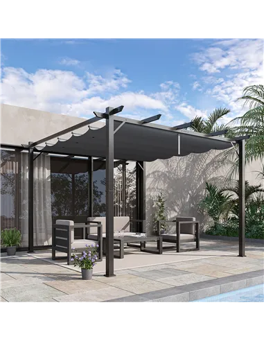 Outsunny 3 x 3 m Aluminum Gazebo, with Retractable Roof - Grey