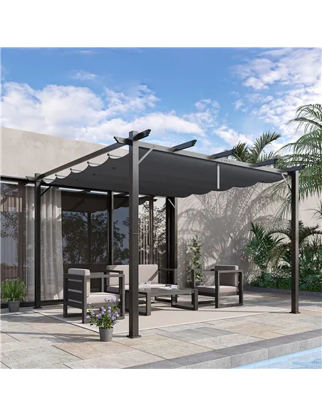 Outsunny 3 x 3 m Aluminum Gazebo, with Retractable Roof - Grey