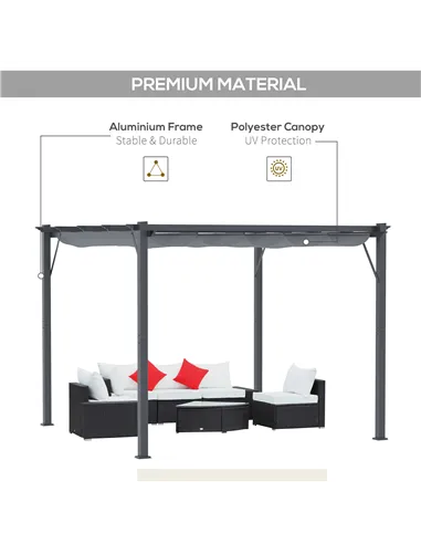Outsunny 3 x 3 m Aluminum Gazebo, with Retractable Roof - Grey