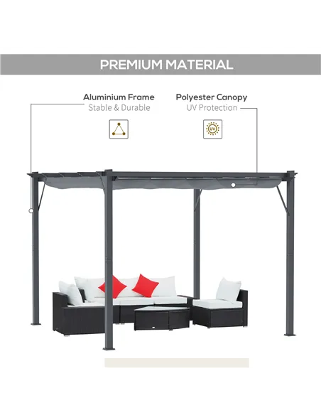 Outsunny 3 x 3 m Aluminum Gazebo, with Retractable Roof - Grey