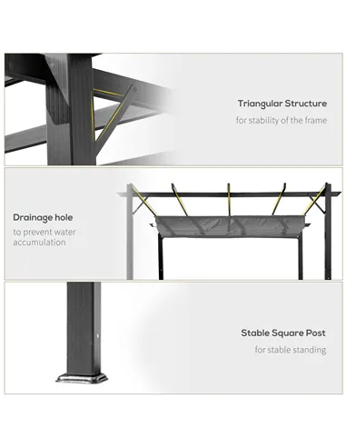 Outsunny 3 x 3 m Aluminum Gazebo, with Retractable Roof - Grey