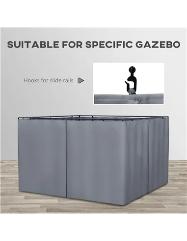 Outsunny Replacement Gazebo Curtains 4-Panel Sidewalls with Zipper for 3 x 3 (M) Yard Gazebos Canopy Tent, Dark Grey
