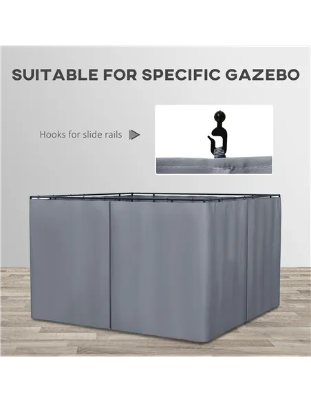 Outsunny Replacement Gazebo Curtains 4-Panel Sidewalls with Zipper for 3 x 3 (M) Yard Gazebos Canopy Tent, Dark Grey