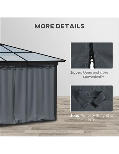 Outsunny Replacement Gazebo Curtains 4-Panel Sidewalls with Zipper for 3 x 3 (M) Yard Gazebos Canopy Tent, Dark Grey
