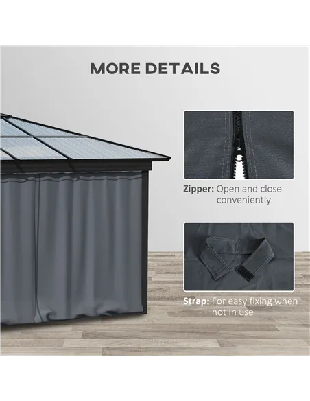 Outsunny Replacement Gazebo Curtains 4-Panel Sidewalls with Zipper for 3 x 3 (M) Yard Gazebos Canopy Tent, Dark Grey