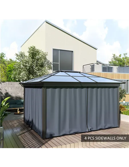 Outsunny Replacement Gazebo Curtains 4-Panel Sidewalls with Zipper for 3 x 3 (M) Yard Gazebos Canopy Tent, Dark Grey