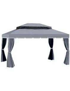 Outsunny 3 x 4m Aluminium Garden Gazebo, Marquee Canopy Shelter Pavilion Party Tent with Nets and Curtains for Garden and Deck, 