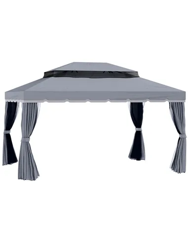 Outsunny 3 x 4m Aluminium Garden Gazebo, Marquee Canopy Shelter Pavilion Party Tent with Nets and Curtains for Garden and Deck, 
