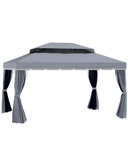 Outsunny 3 x 4m Aluminium Garden Gazebo, Marquee Canopy Shelter Pavilion Party Tent with Nets and Curtains for Garden and Deck, 