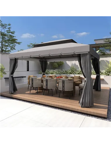 Outsunny 3 x 4m Aluminium Garden Gazebo, Marquee Canopy Shelter Pavilion Party Tent with Nets and Curtains for Garden and Deck, 