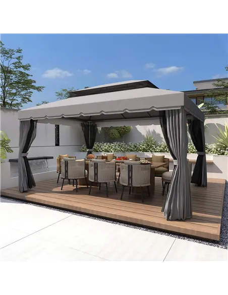 Outsunny 3 x 4m Aluminium Garden Gazebo, Marquee Canopy Shelter Pavilion Party Tent with Nets and Curtains for Garden and Deck, 