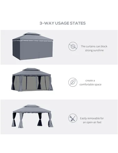 Outsunny 3 x 4m Aluminium Garden Gazebo, Marquee Canopy Shelter Pavilion Party Tent with Nets and Curtains for Garden and Deck, 