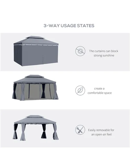 Outsunny 3 x 4m Aluminium Garden Gazebo, Marquee Canopy Shelter Pavilion Party Tent with Nets and Curtains for Garden and Deck, 