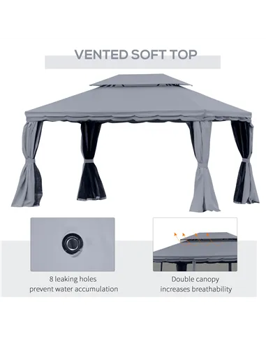 Outsunny 3 x 4m Aluminium Garden Gazebo, Marquee Canopy Shelter Pavilion Party Tent with Nets and Curtains for Garden and Deck, 