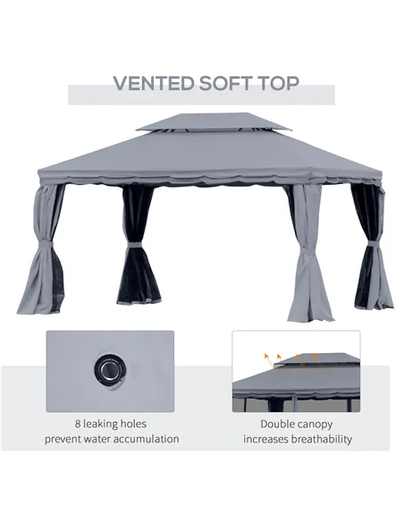 Outsunny 3 x 4m Aluminium Garden Gazebo, Marquee Canopy Shelter Pavilion Party Tent with Nets and Curtains for Garden and Deck, 