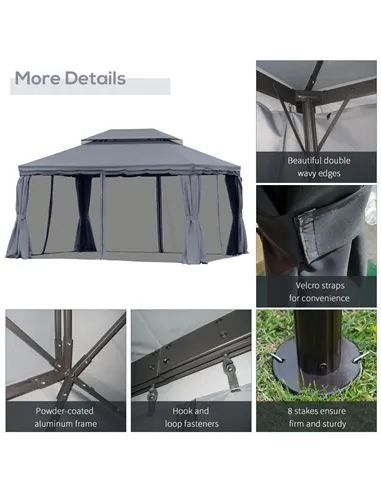 Outsunny 3 x 4m Aluminium Garden Gazebo, Marquee Canopy Shelter Pavilion Party Tent with Nets and Curtains for Garden and Deck, 