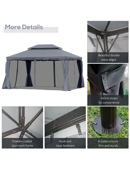 Outsunny 3 x 4m Aluminium Garden Gazebo, Marquee Canopy Shelter Pavilion Party Tent with Nets and Curtains for Garden and Deck, 