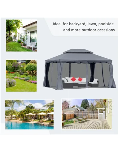 Outsunny 3 x 4m Aluminium Garden Gazebo, Marquee Canopy Shelter Pavilion Party Tent with Nets and Curtains for Garden and Deck, 