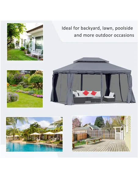 Outsunny 3 x 4m Aluminium Garden Gazebo, Marquee Canopy Shelter Pavilion Party Tent with Nets and Curtains for Garden and Deck, 