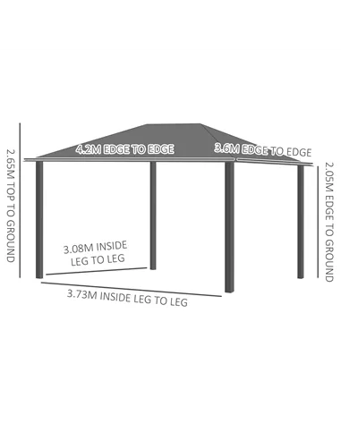Outsunny 3.6 x 4m Hardtop Gazebo Canopy with Polycarbonate Roof, Aluminium Frame, Permanent Pavilion Garden Gazebo with Netting 