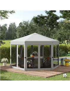 Outsunny 3.2m Pop Up Gazebo Hexagonal Canopy Tent Outdoor Sun Protection with Mesh Sidewalls, Handy Bag, Light Grey 2