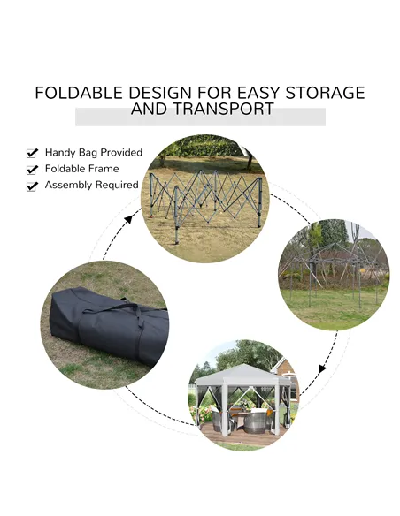 Outsunny 3.2m Pop Up Gazebo Hexagonal Canopy Tent Outdoor Sun Protection with Mesh Sidewalls, Handy Bag, Light Grey