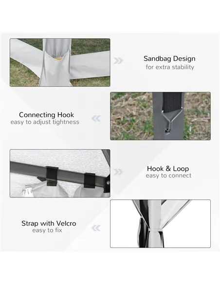 Outsunny 3.2m Pop Up Gazebo Hexagonal Canopy Tent Outdoor Sun Protection with Mesh Sidewalls, Handy Bag, Light Grey