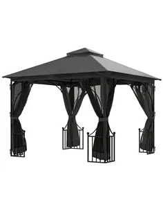 Outsunny 3 x 3m Garden Gazebo Patio Party Tent Shelter Outdoor Canopy Double Tier Sun Shade with Metal Frame and Netting, Dark G