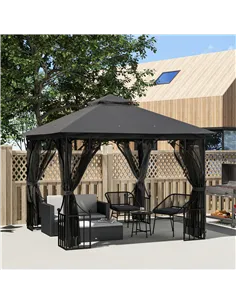 Outsunny 3 x 3m Garden Gazebo Patio Party Tent Shelter Outdoor Canopy Double Tier Sun Shade with Metal Frame and Netting, Dark G 2