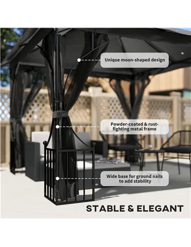 Outsunny 3 x 3m Garden Gazebo Patio Party Tent Shelter Outdoor Canopy Double Tier Sun Shade with Metal Frame and Netting, Dark G