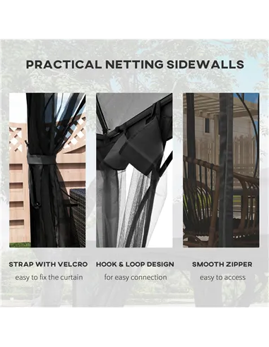 Outsunny 3 x 3m Garden Gazebo Patio Party Tent Shelter Outdoor Canopy Double Tier Sun Shade with Metal Frame and Netting, Dark G