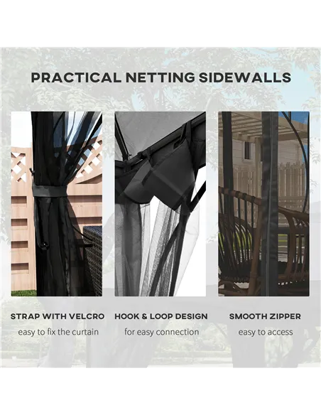 Outsunny 3 x 3m Garden Gazebo Patio Party Tent Shelter Outdoor Canopy Double Tier Sun Shade with Metal Frame and Netting, Dark G