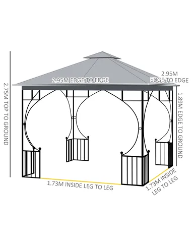 Outsunny 3 x 3(m) Garden Gazebo Patio Party Tent Shelter Outdoor Canopy Double Tier Sun Shade Metal Frame Netting, Light Grey