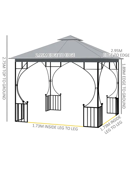 Outsunny 3 x 3(m) Garden Gazebo Patio Party Tent Shelter Outdoor Canopy Double Tier Sun Shade Metal Frame Netting, Light Grey
