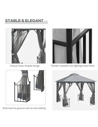 Outsunny 3 x 3(m) Garden Gazebo Patio Party Tent Shelter Outdoor Canopy Double Tier Sun Shade Metal Frame Netting, Light Grey