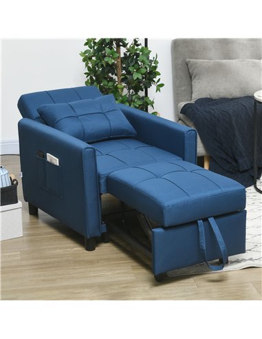 HOMCOM Linen-Look Single Chair Bed - Blue