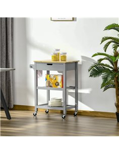 HOMCOM Kitchen Trolley Utility Cart on Wheels with Rubberwood Worktop, Towel Rack, Storage Shelves & Drawer for Dining Room, Gre 2