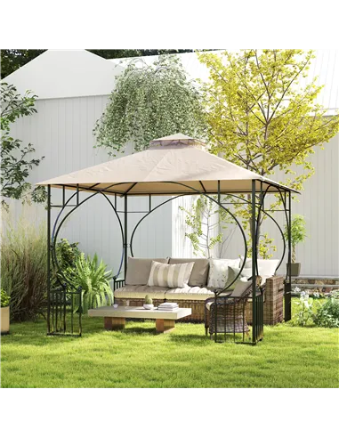 Outsunny 3x3(m) Replacement Gazebo Canopy, Double Tier Roof Top for Garden, Patio, Outdoor, Beige (TOP ONLY)